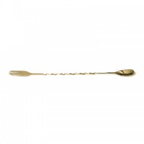 Biradlı BRD-682 Burgulu Çatallı Bar Kaşığı, 33 cm, Altın
