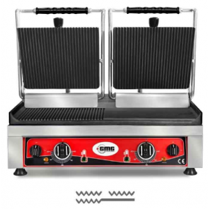 GMG KG 2735 DEG Tost Makinesi Çift Kapaklı, Alt Yarı Oluklu Yarı Düz, Üst Oluklu 2 x 36 x 27 cm