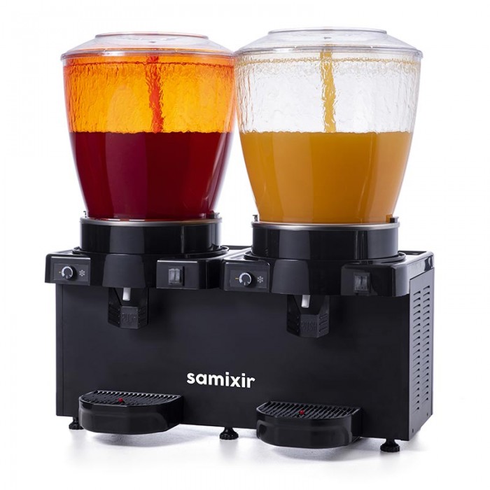 Samixir SM44 Panaromik Analog Twin Soğuk İçecek Dispenseri, 22+22 L, Fıskiyeli ve Karıştırıcılı, Siyah